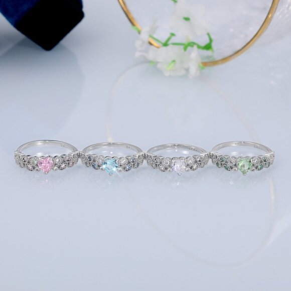 🔥Heart shape CZ Eternity 925 Silver Plated Fashion Ring for Women, L077 - Picture 3 of 4